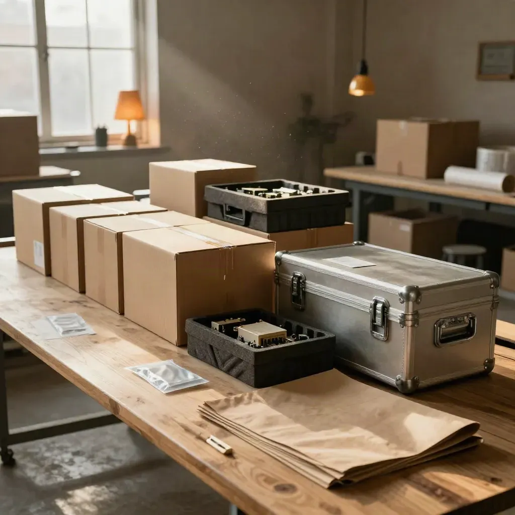 Startup beta units and shipping case lined up for dispatch in a warm loft